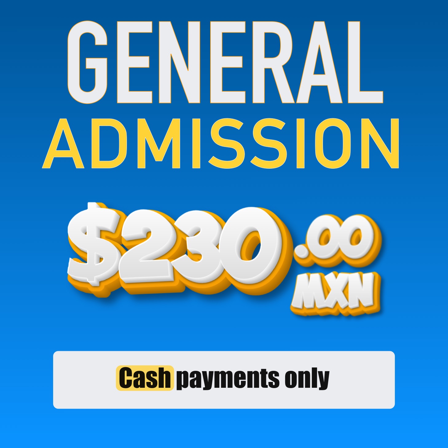 General admission $180 per person / daily (Valid from 7 am to 8 pm each day)